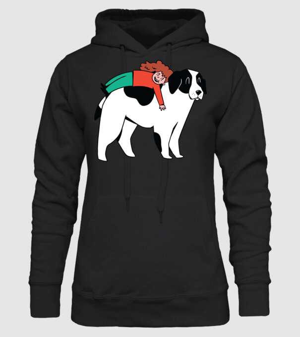 Fetiță cu câine model negru pe tricou