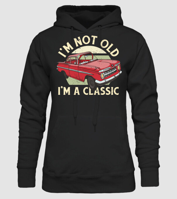 'Mașină clasică - I''m not old I''m a classic' model negru pe tricou
