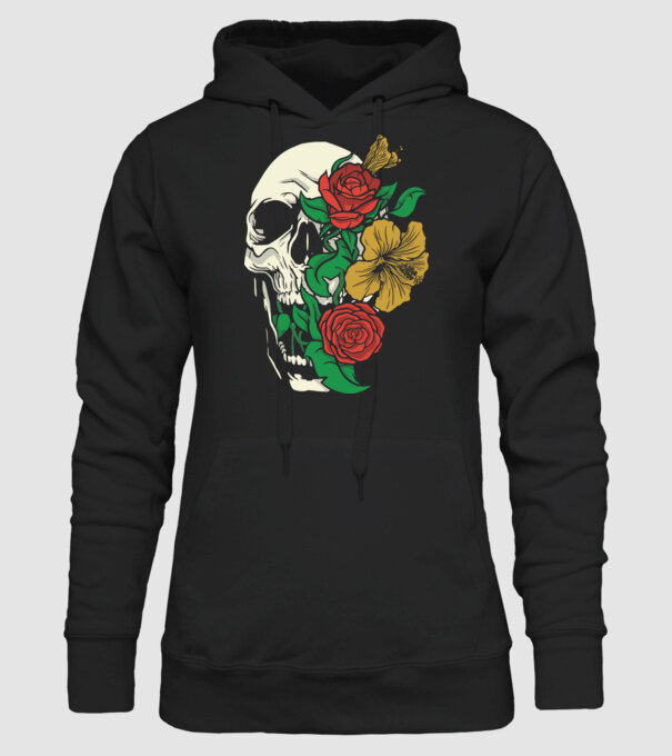 Trandafir craniu model negru pe tricou