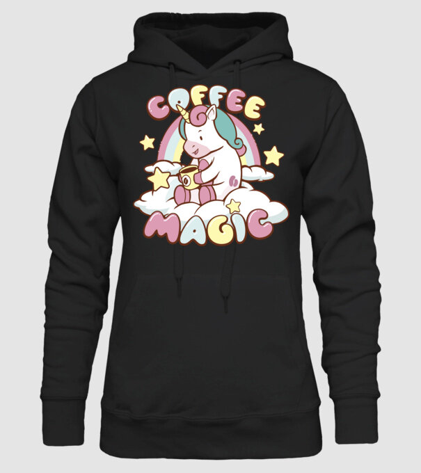 Cafea Magică Unicorn model negru pe tricou