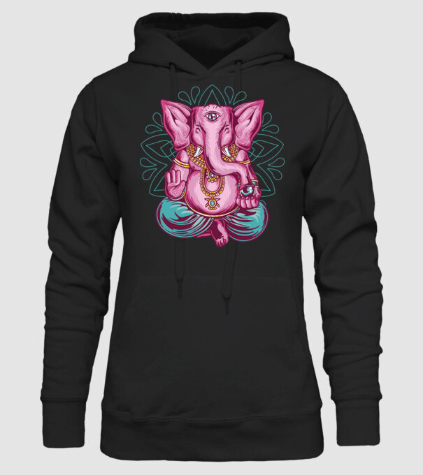 Elefant făcând meditație Dharma model negru pe tricou