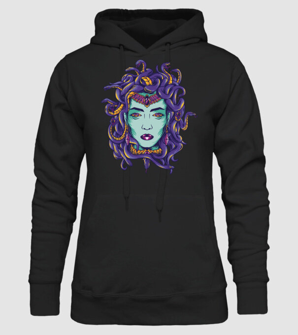 Cap de meduză model negru pe tricou