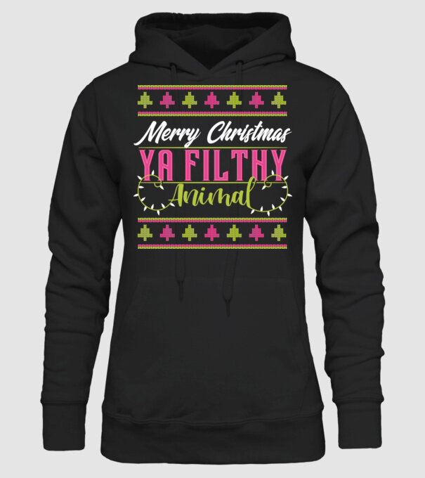 Merry Christmas Ya Filthy Animal model negru pe tricou