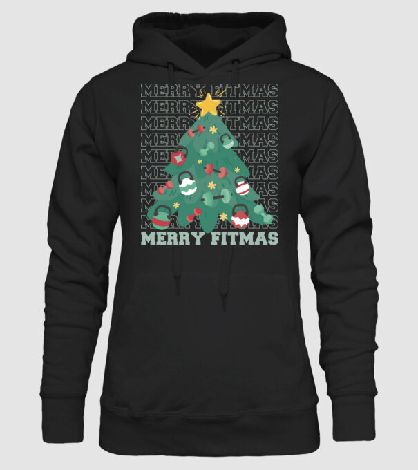 Merry Fitmas Fitmas Pom de Crăciun Fitness model negru pe tricou