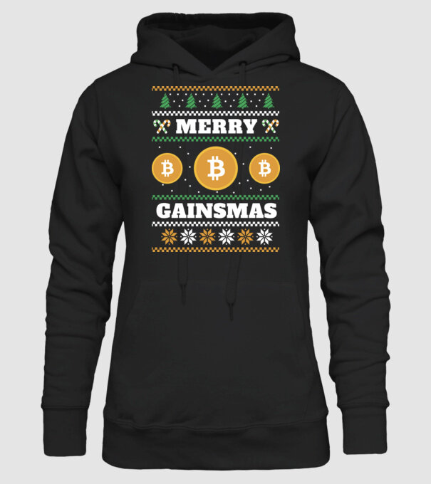 Merry Gainmas Bitcoin tricou cu pulovăr urât model negru pe tricou