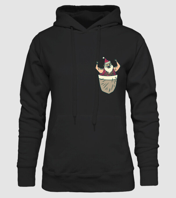 Buzunar Moș Crăciun model negru pe tricou