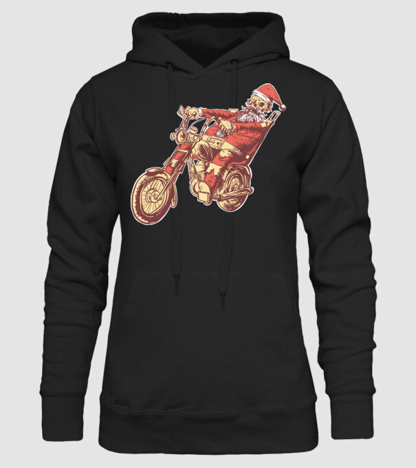 Moș Crăciun Motociclist model negru pe tricou