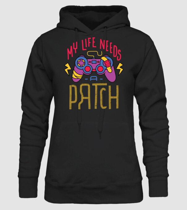 My life needs a patch Gamer model negru pe tricou