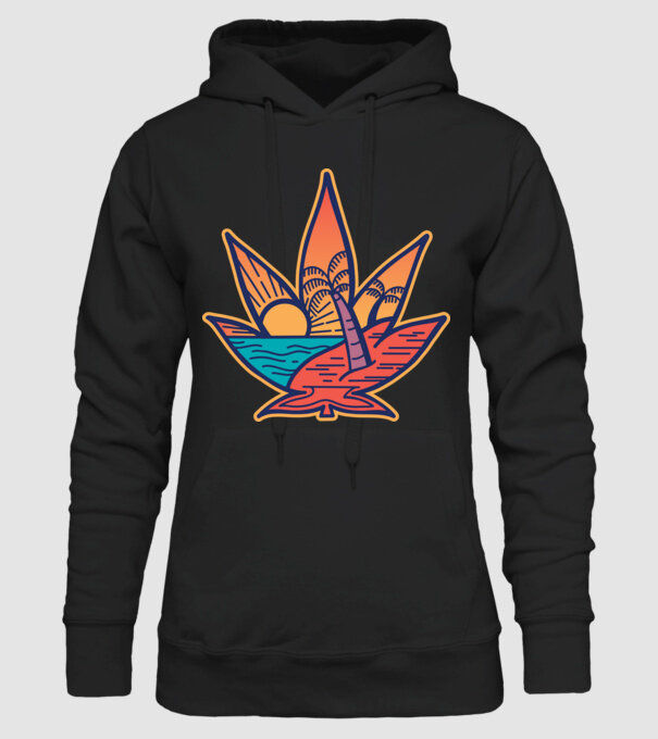 Apus de soare Frunză de marijuana model negru pe tricou