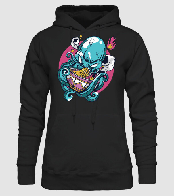 Octopus Ramen model negru pe tricou