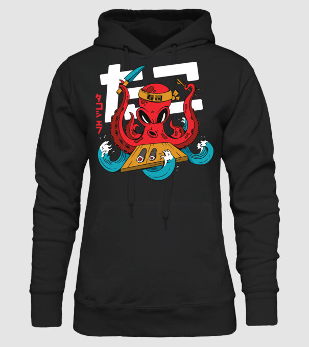 Octopus Sushi model negru pe tricou