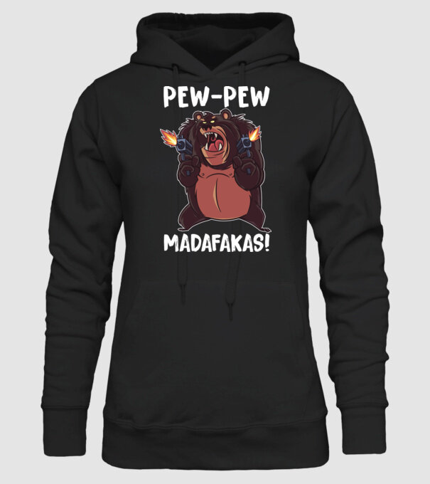 Pew Pew Pew Madafakas Urs model negru pe tricou