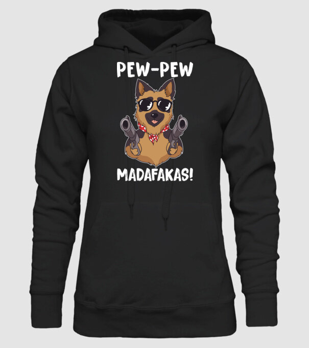 Pew Pew Pew Madafakas Ciobănesc german model negru pe tricou