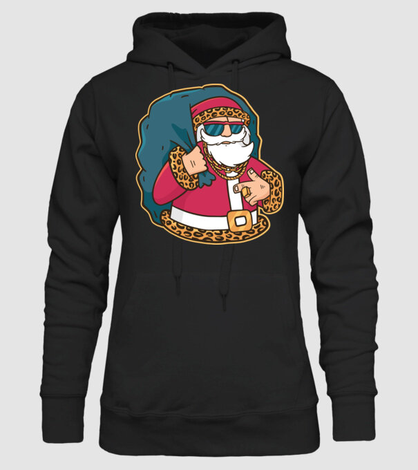 Moș Crăciun Pimp model negru pe tricou