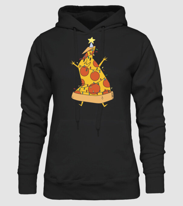 Pizza pom de Crăciun model negru pe tricou