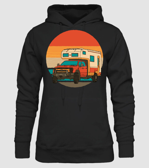 Campervan Retro model negru pe tricou