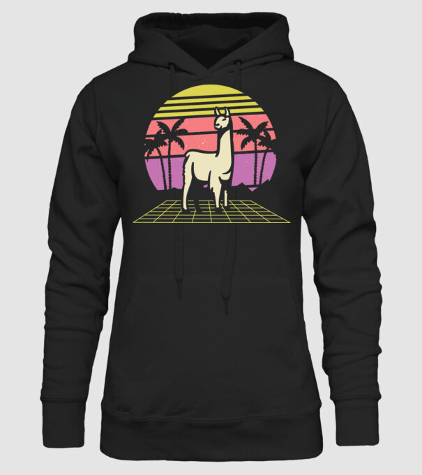 Lama Retro model negru pe tricou