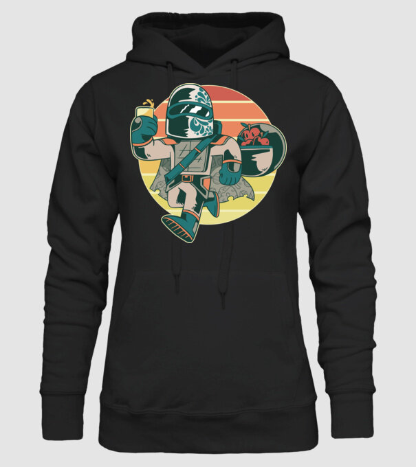 Războinic Mandalorian Retro model negru pe tricou