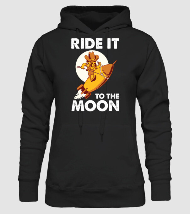 Ride it to the moon Bitcoin model negru pe tricou