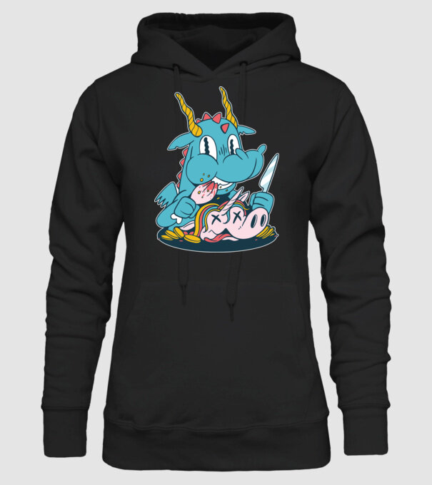 Dragonul a mâncat unicornul model negru pe tricou