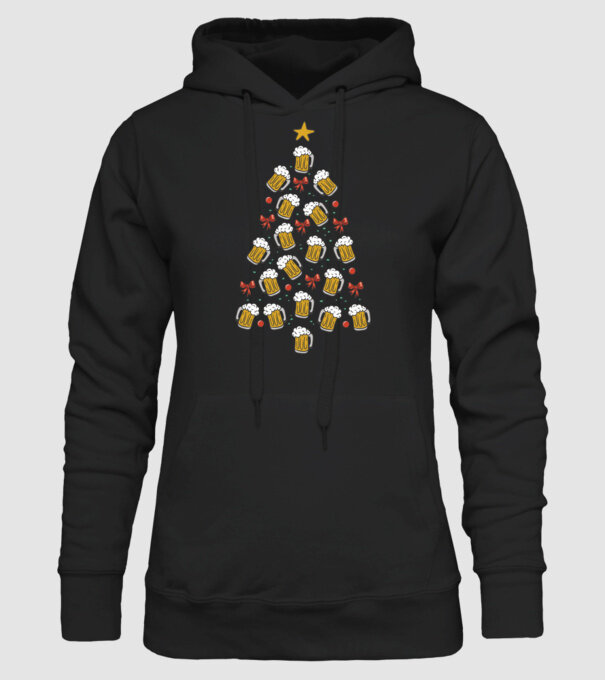 Pom de Crăciun cu Bere model negru pe tricou