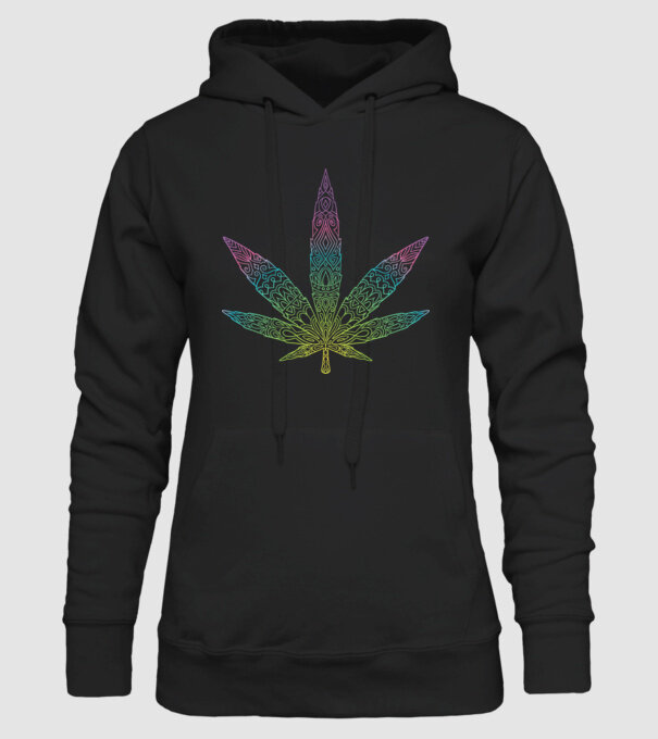 Frunză colorată de marijuana model negru pe tricou
