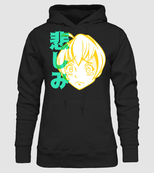 fată tristă Anime model negru pe tricou