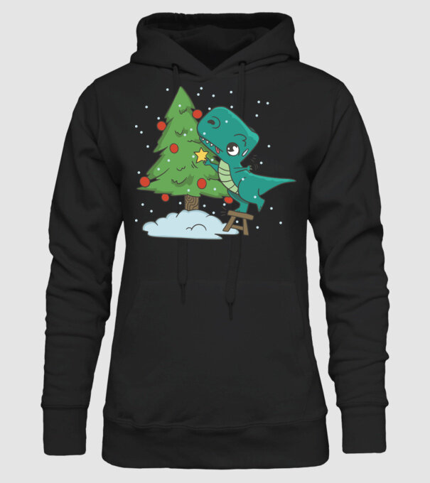 T-rex decorare pom de Crăciun model negru pe tricou