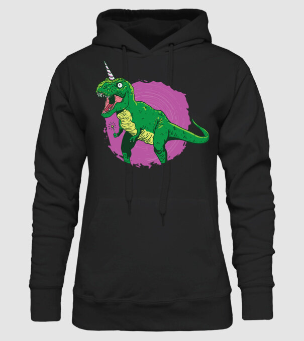 T-rex unicorn model negru pe tricou