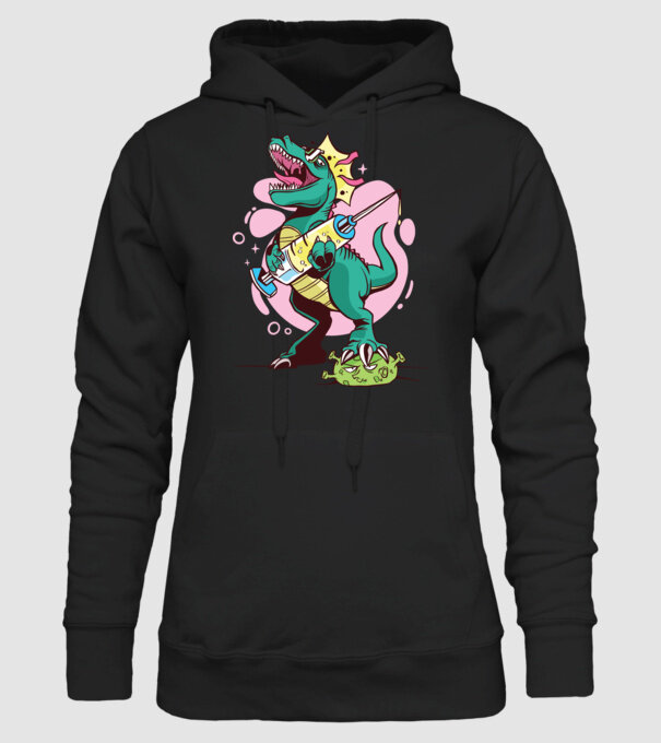 T-rex Vaccin model negru pe tricou