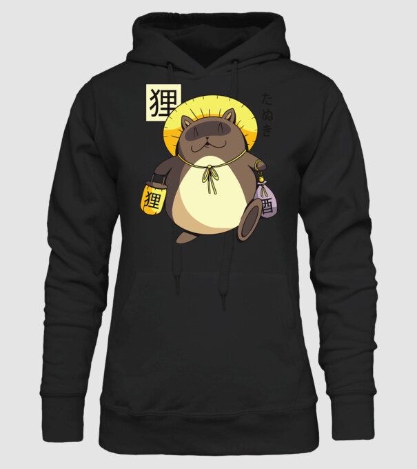 Tanuki Yokai model negru pe tricou
