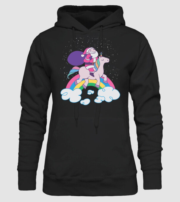 Moș Crăciun Unicorn model negru pe tricou