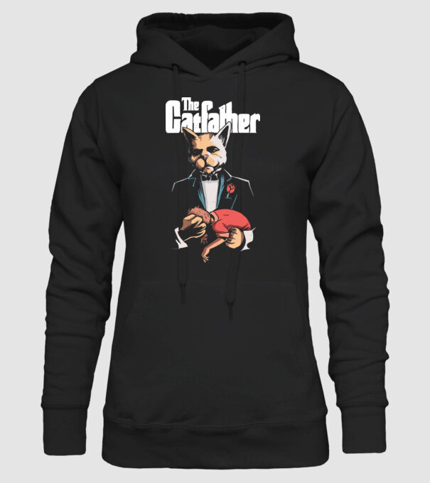 The Catfather model negru pe tricou