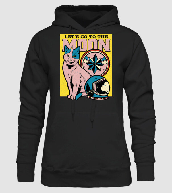 To the moon Pisică model negru pe tricou