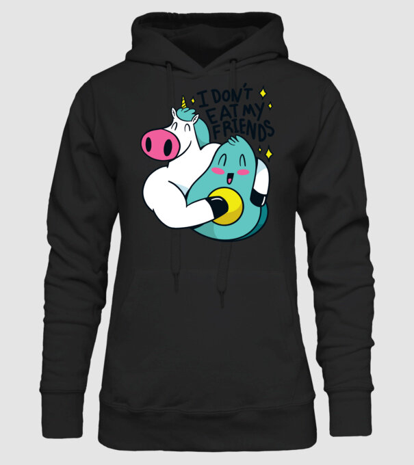 Unicorn Avocado Prietenie model negru pe tricou