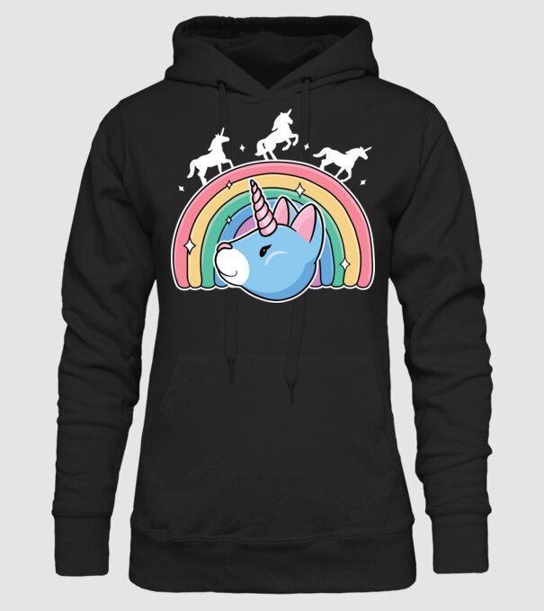 Pisică Unicorn model negru pe tricou