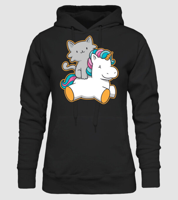 Unicorn Cu pisică model negru pe tricou