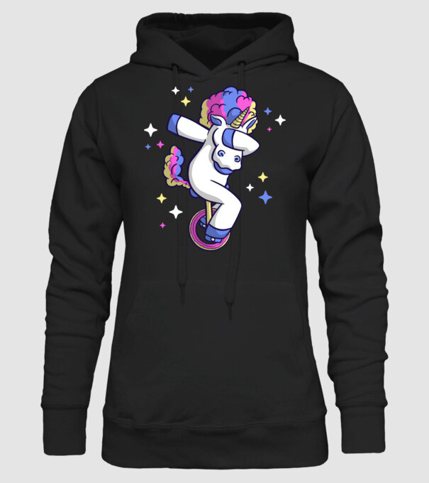 Unicorn pe monociclu model negru pe tricou