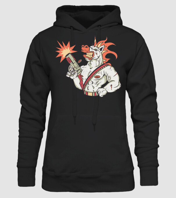 Unicorn Războinic model negru pe tricou