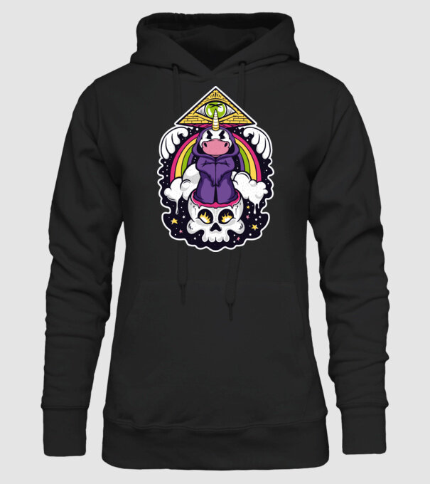 Unicorn Illuminati model negru pe tricou
