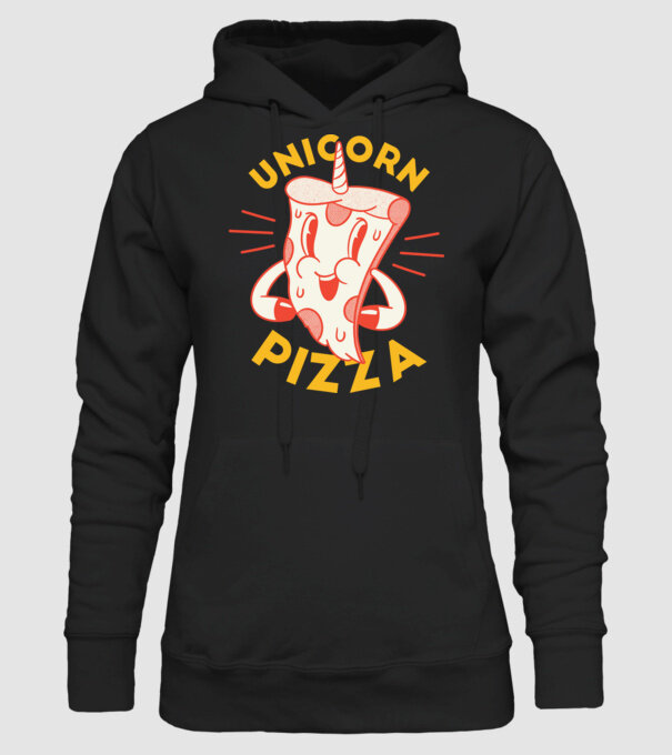 Unicorn Pizza model negru pe tricou