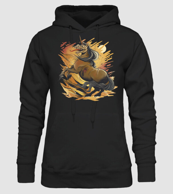 Unicorn Zombie model negru pe tricou