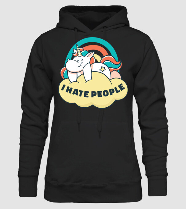 Urăsc oamenii Unicorn model negru pe tricou