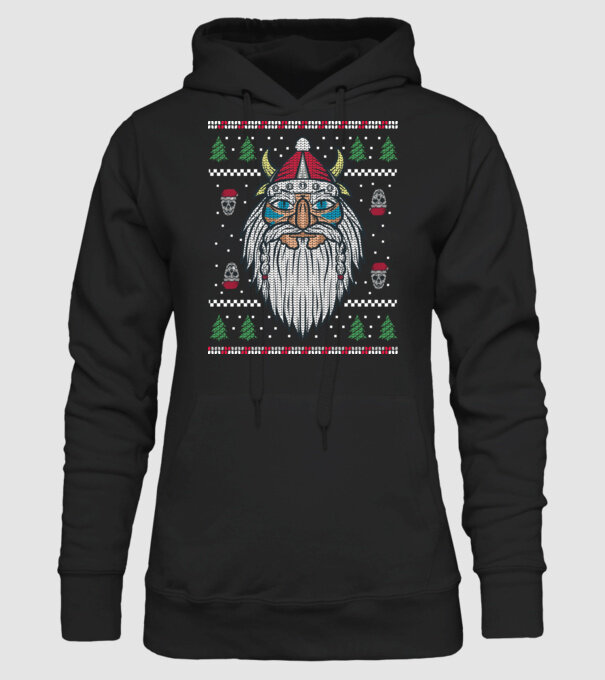 Moș Crăciun viking Pulover urât model negru pe tricou