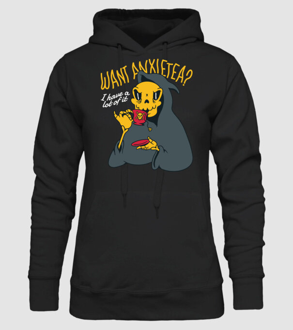 Want Anxietea? model negru pe tricou