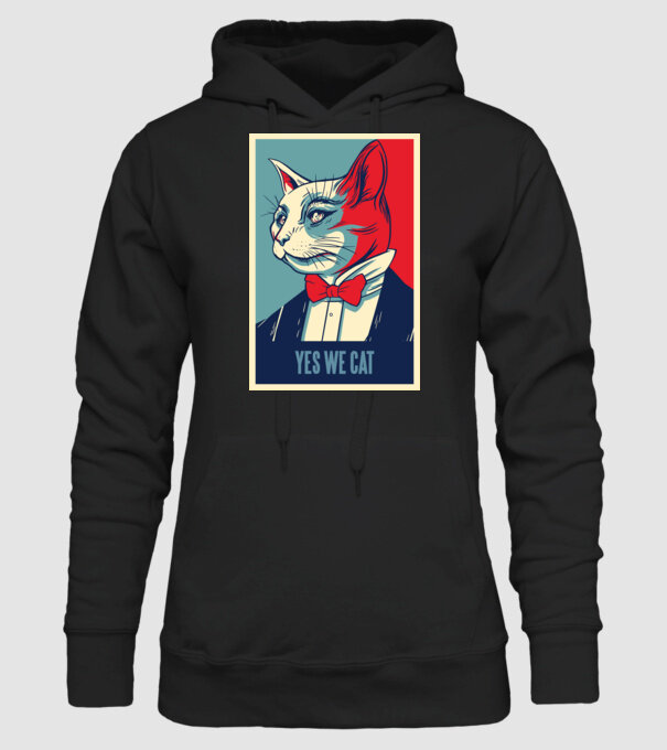 Yes We Cat poster cu pisică model negru pe tricou