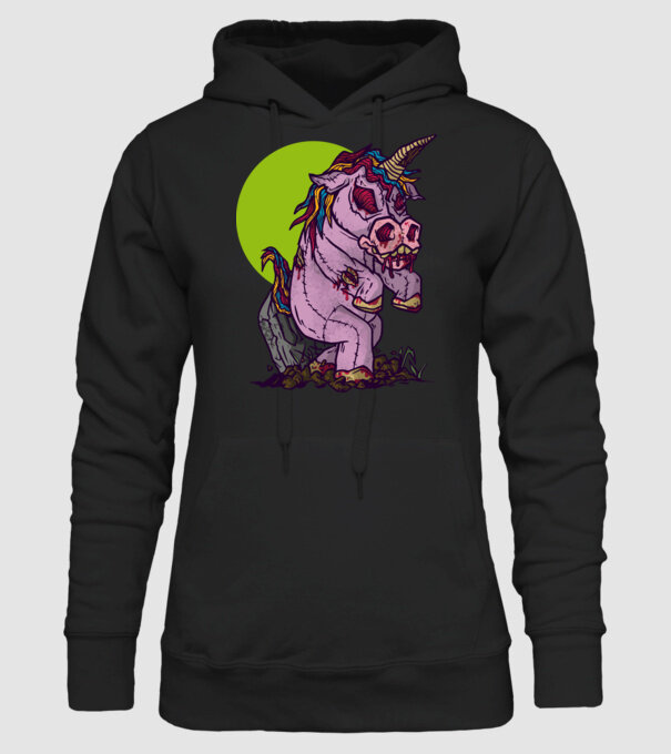Zombie unicorn model negru pe tricou