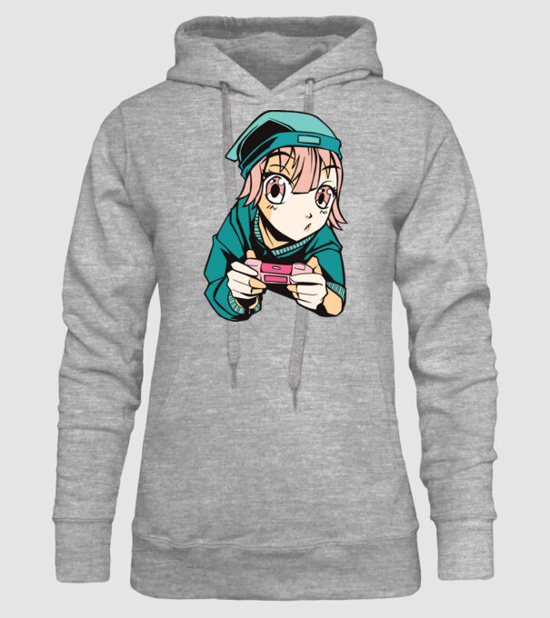Anime fată Gamer model gri pe tricou