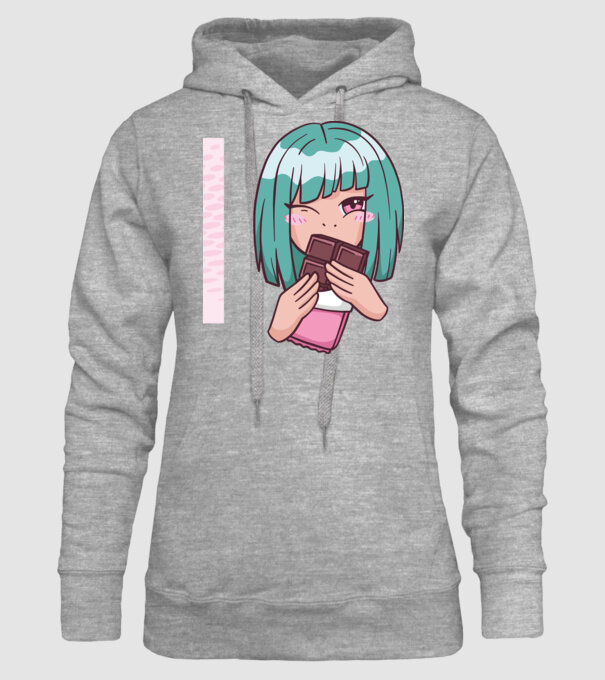 Anime fată cu ciocolată model gri pe tricou
