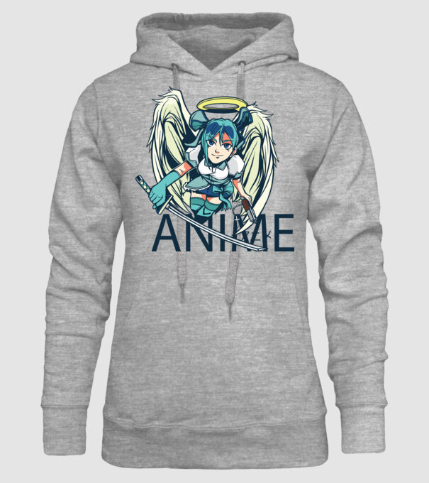 Anime fată cu sabie model gri pe tricou